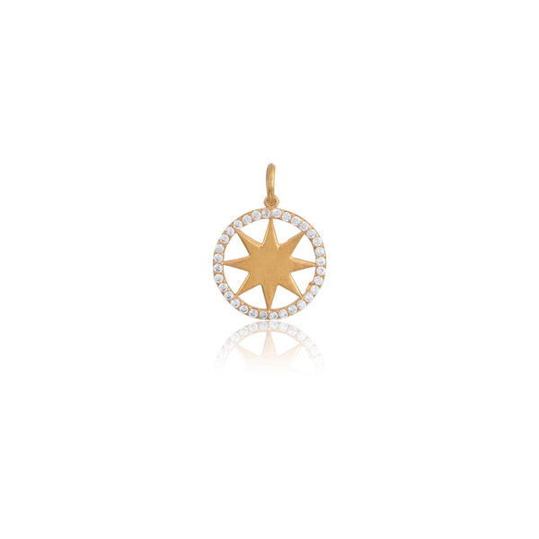 White Round Star Pave Charm από ασήμι επιχρυσωμένο