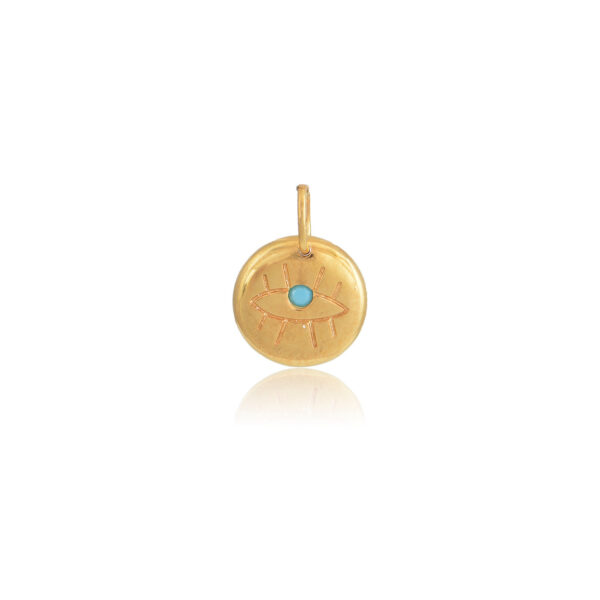 Τurquoise Eye Circle Charm από ασήμι επιχρυσωμένο